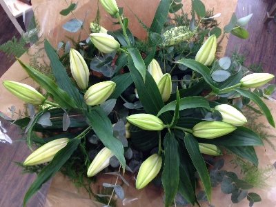 White Oriental Lily hand tied